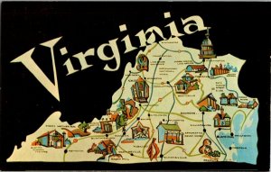 Virginia The Old Dominion State Vintage Map Postcard Standard View Card 