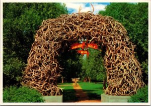 CONTINENTAL SIZE POSTCARD ARCH OF ELKHORNS AT OLD TOWN JACKSON HOLE WYOMING