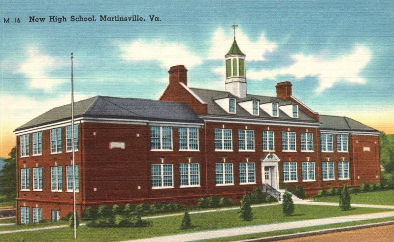 Vintage Postcard New High School Martinsville Virginia The Asheville Post Pub.
