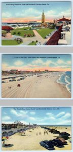3 Postcards DAYTONA BEACH, Florida FL ~ Beach BOARDWALK Oceanfront Park 1930-40s