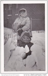 Children Playing In Snow 1963 Real Photo