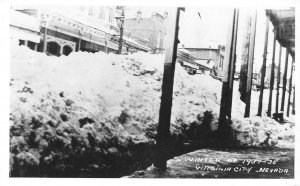 RPPC Winter of 1937-38 VIRGINIA CITY Nevada Snow Real Photo Vintage Postcard