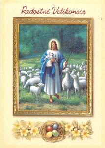 Radostne Velikonoce Jesus Holding Baby Ship Easter Eggs Flock   Postcard  # 6605