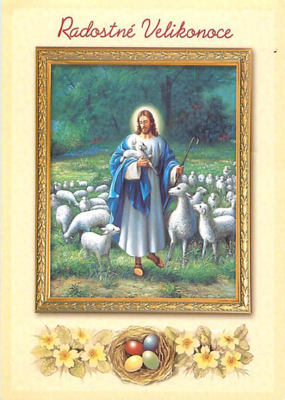 Radostne Velikonoce Jesus Holding Baby Ship Easter Eggs Flock   Postcard  # 6605