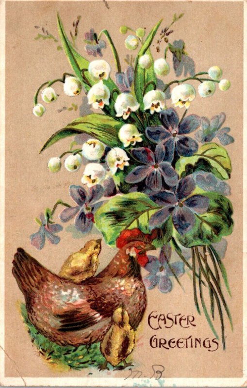 Easter With Flowers and Chickens 1908