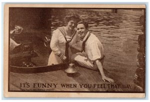 c1910's Couple Romance On Boat It's Funny When You Feel That Way Posted Postcard