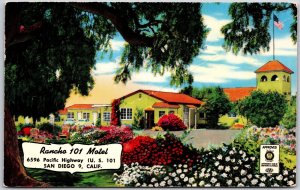 1957 Rancho 101 Motel Pacific Highway San Diego California CA Posted Postcard