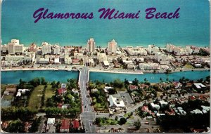 Miami Beach Florida Scenic Birds Eye View Oceanfront Chrome Cancel WOB Postcard 