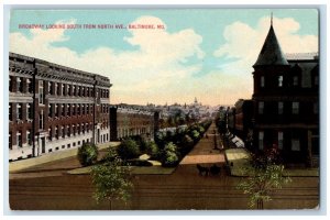 c1912 Broadway Looking South From North Ave Baltimore Maryland Antique Postcard