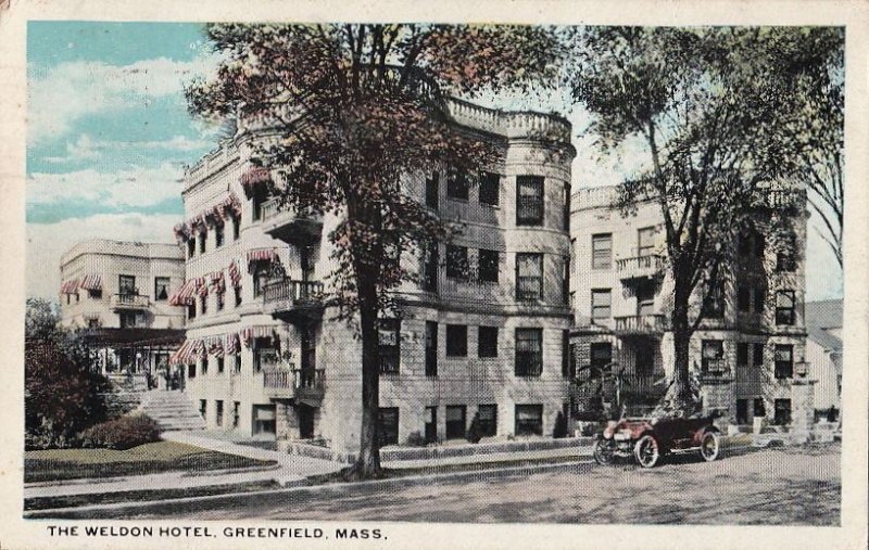 Postcard The Weldon Hotel Greenfield MA 1923