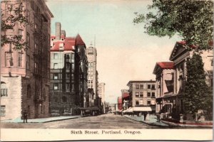 Hand Colored Postcard Sixth Street in Portland, Oregon