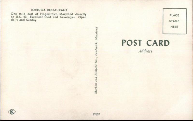 Hagerstown MD US 40 Tortuga Restaurant Old Postcard