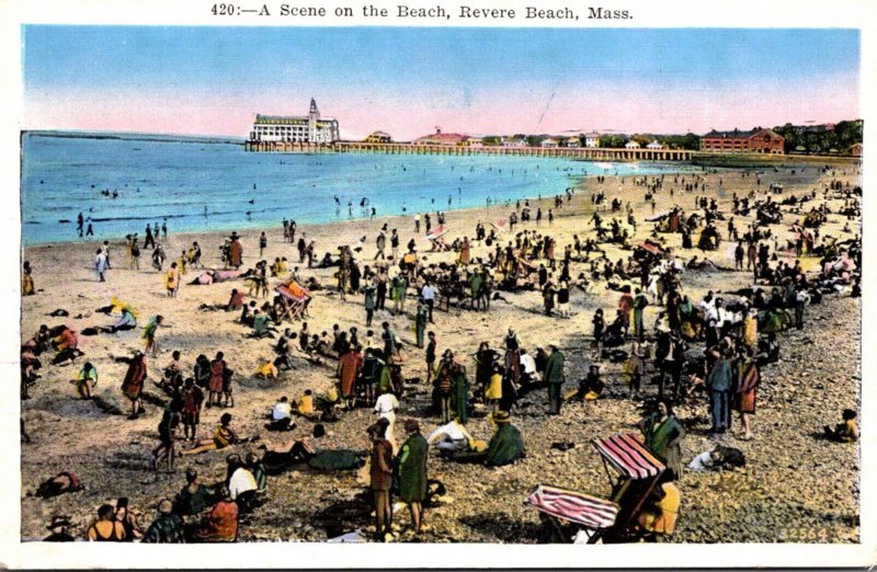 Massachusetts Revere Beach Scene On The Beach 1937