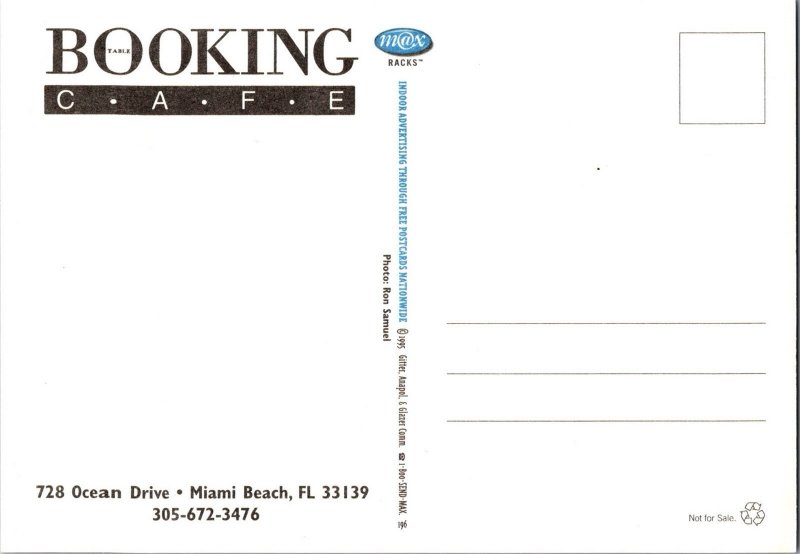 Booking Table Cafe MIAMI Florida Postcard CE10