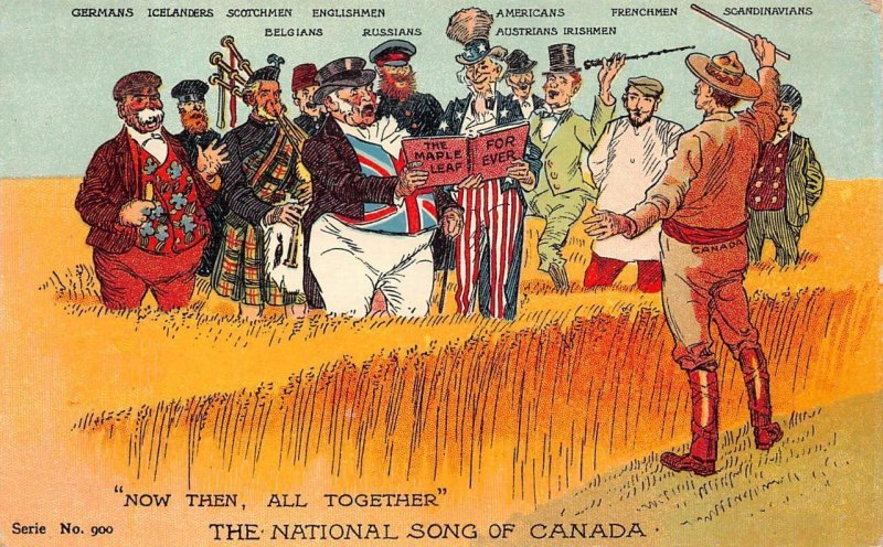 NATIONAL SONG OF CANADA UNCLE SAM IRISH ICELAND AUSTRIA UK POSTCARD (c. 1910)