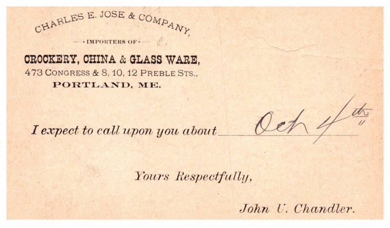 Maine  Portland , Charles E. Jose & Company , appointment card