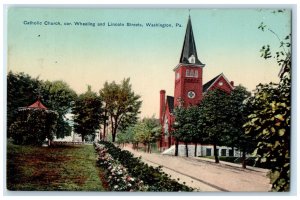 c1910 Catholic Church Wheeling Lincoln Streets Washington Pennsylvania Postcard