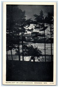 c1940's Moonlight on Lake Michigan Kenosha Wisconsin WI Vintage Postcard 