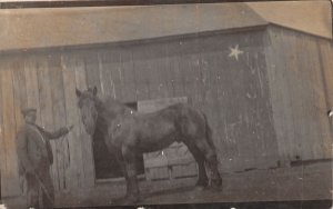 J44/ Interesting RPPC Postcard c1910 Man Horse Breeder? Barn Farm  238
