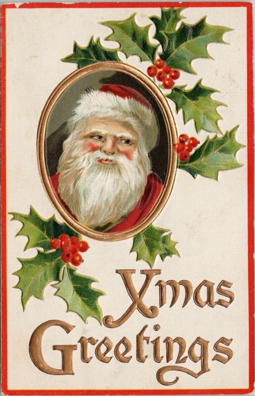 Xmas Greetings Santa Claus Christmas Embossed c1912 BB London Postcard G30