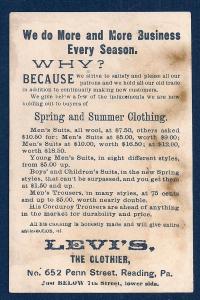 VICTORIAN TRADE CARD Sol Levi Cheap Reliable Clothier