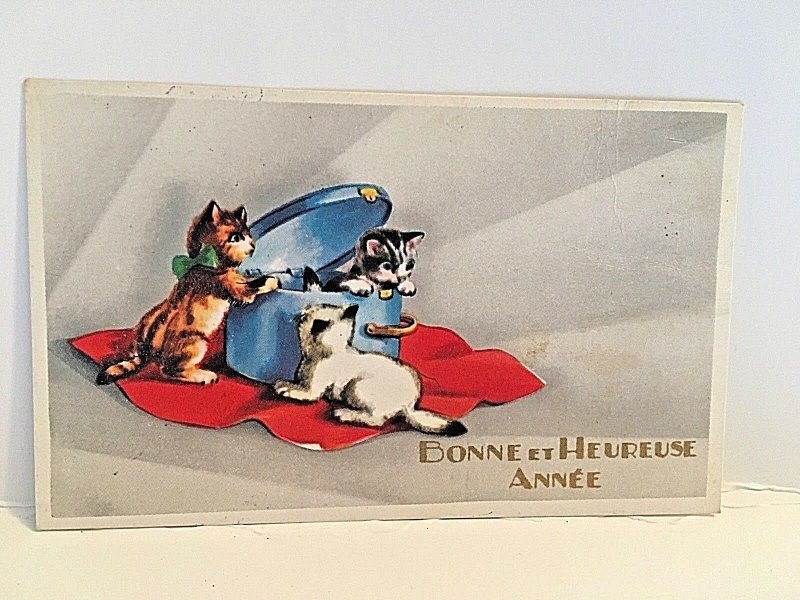 Vintage Late 1800s Victorian Trade Card- by Bonne et Heurse Annee.  -Kittens