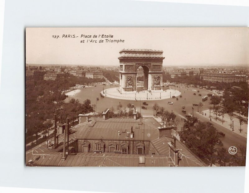 Postcard Placed de l Etoile et l Arc de Triomphe Paris France