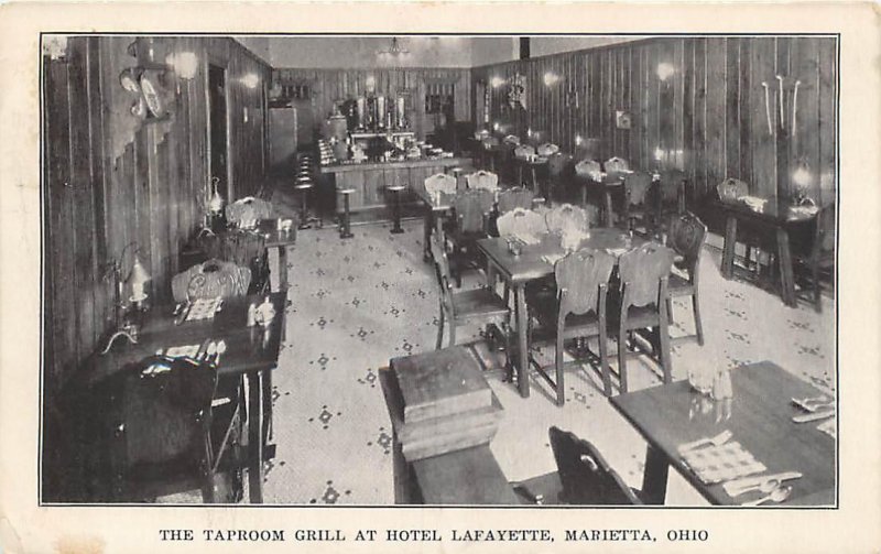 MARIETTA, Ohio OH~ Taproom Grill HOTEL LAFAYETTE Roadside Interior 1935 Postcard