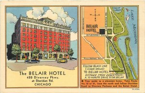 Postcard 1940s Illinois Chicago Belair Hotel autos occupational IL24-3162