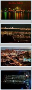 4 Postcards SAN DIEGO, California CA ~ Night Views SKYLINE & First National Bank
