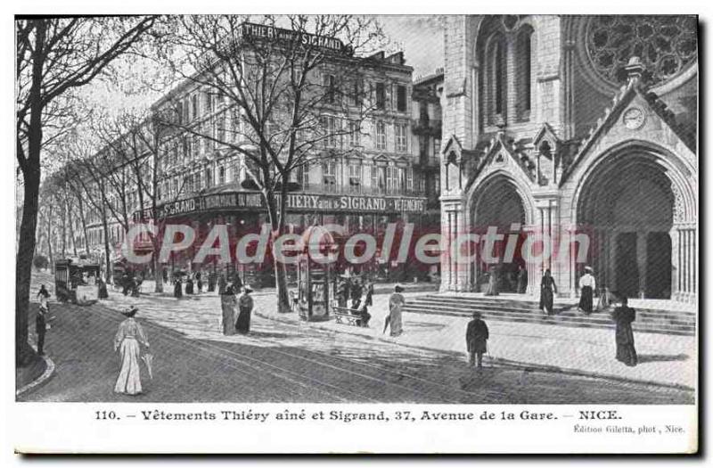 Postcard Old Clothes Thiery Sigrand groin and Avenue de la Gare Nice