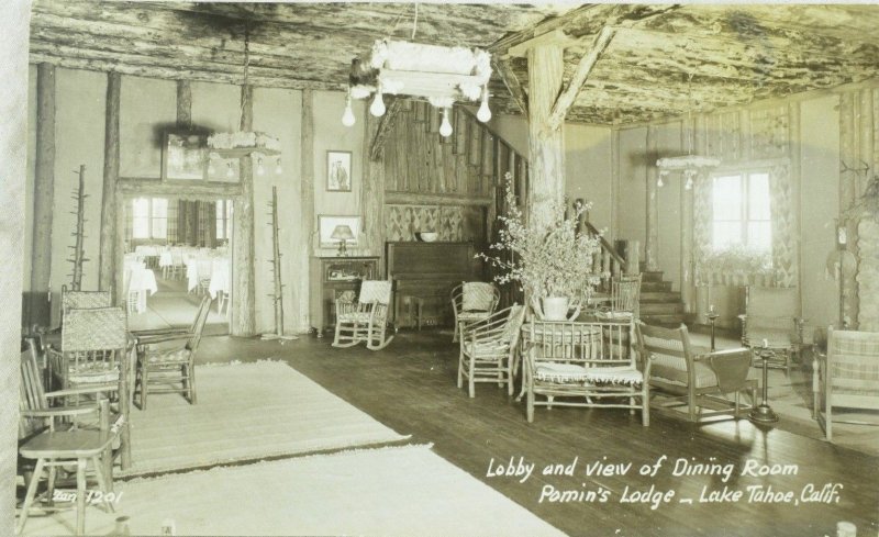 C.1910 RPPC Lobby of Pomin's Lodge, Lake Tahoe, Calif. Vintage Postcard P99