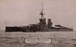 British Bulwarks HMS Iron Duke Real Photo WW1 Ship Postcard