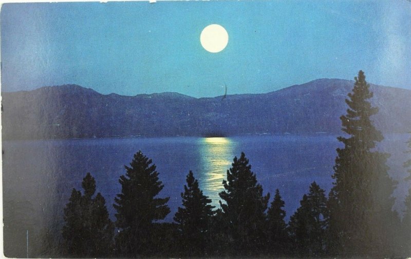 Moonlight on Lake Tahoe, California-Nevada Vintage Postcard P96