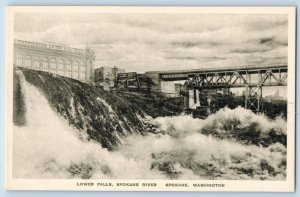 Spokane Washington WA Postcard Lower Falls Spokane River Railroad c1940 Vintage