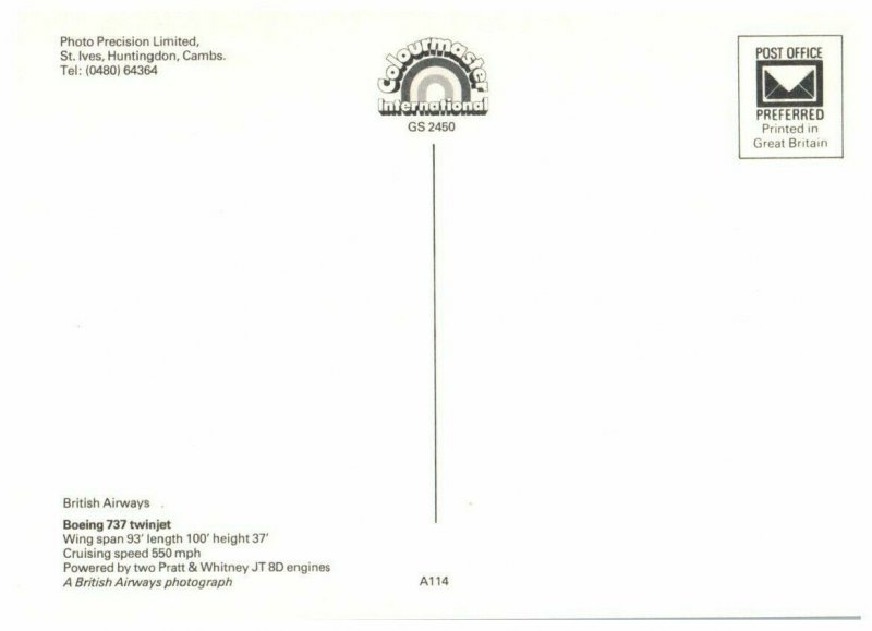 British Airways Super Boeing 737 Airplane Twinjet Postcard