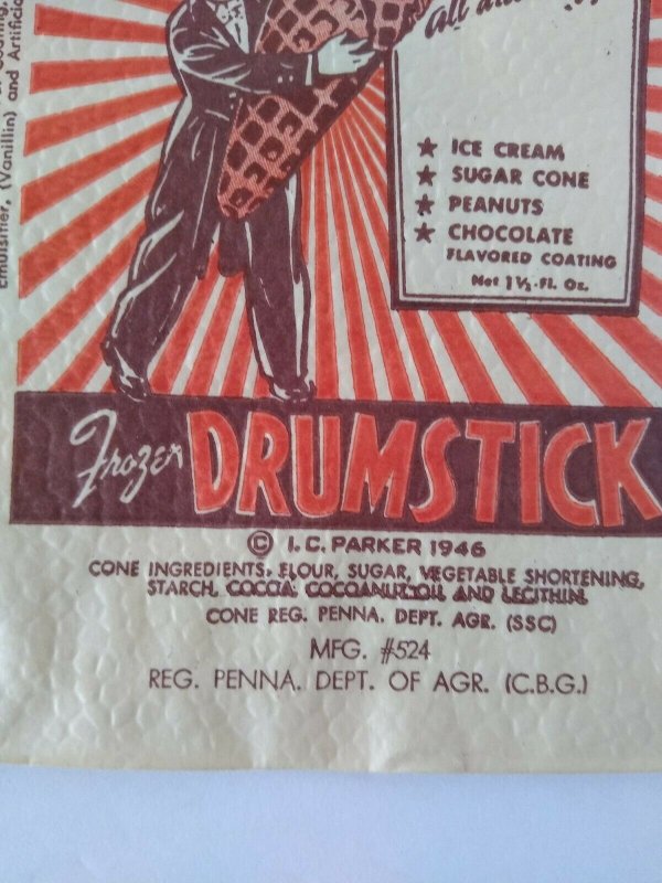 Frozen Drumstick Boy In Top Hap Tuxedo Ice Cream Wrapper Original Vintage 1946 