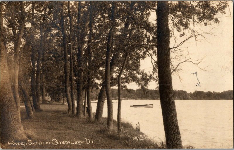 RPPC Wooded Shore of Crystal Lake IL c1916 Vintage Postcard S34 