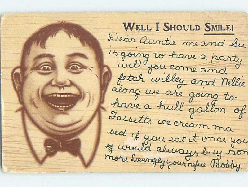 Pre-1907 comic WELL I SHOULD SMILE - SMILING FAT MAN SHOWN HQ8432