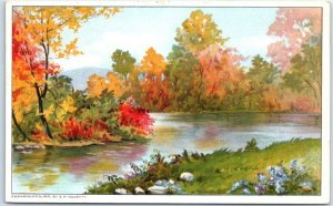 Postcard - River Flowers Trees Nature Scenery - Rally Day Invitation Card