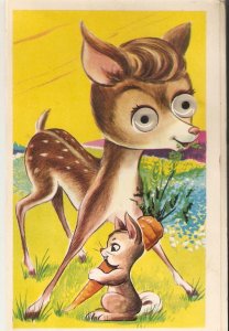 Animals. Bambi. The fawn Old vintage Dutch  postcard with moving glass eyes