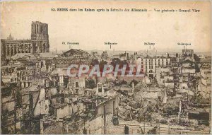 Old Postcard Reims in ruins after the retreat of the Germans General view