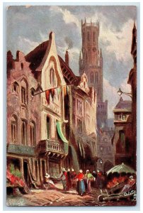 c1910 Bruge's Street Scene Continental Towns Belgium Oilette Tuck Art Postcard