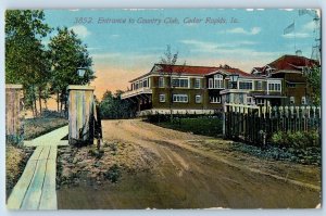 Cedar Rapids Iowa IA Postcard Entrance Country Club Building 1910 Posted Antique