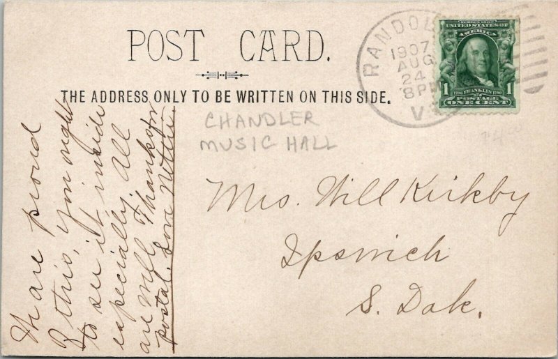 Randolph Vermont RPPC Chandler Music Hall 1907 Postcard W4