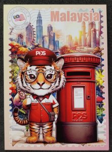 [AG] P326 Malaysia Postman & Postbox Mailbox Tiger Big Cat City (postcard) *New