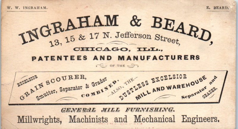 1880s Ingraham & Beard Millwrights Engineers Chicago IL Business Card Ad
