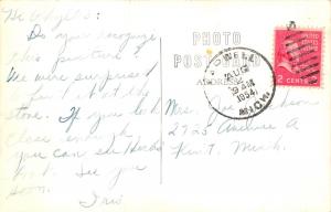 Lake George Michigan 1954 RPPC Real Photo Postcard Island Lake Dock Lounge Chair