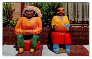 WINNEMUCCA, NV ~ Carved WOODEN INDIANS ~ Joe Mackie's NEW STAR BROILER  Postcard