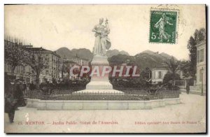 Old Postcard Menton Public Garden Statue From & # 39Annexion